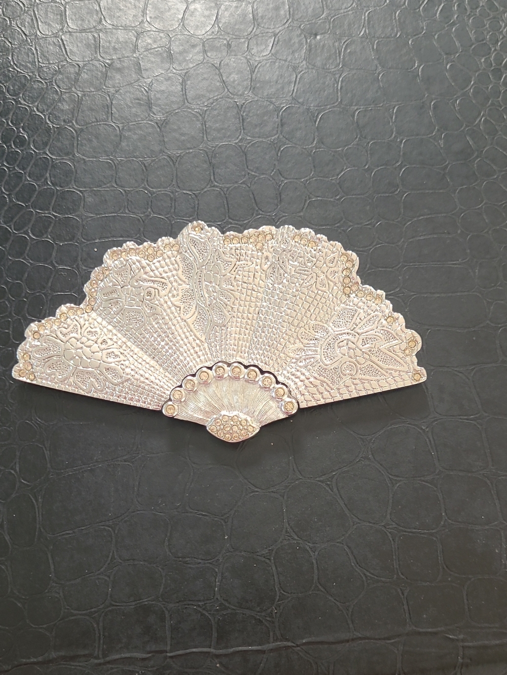 Dior Gold Filigree Fan Brooch with Clear Crystals